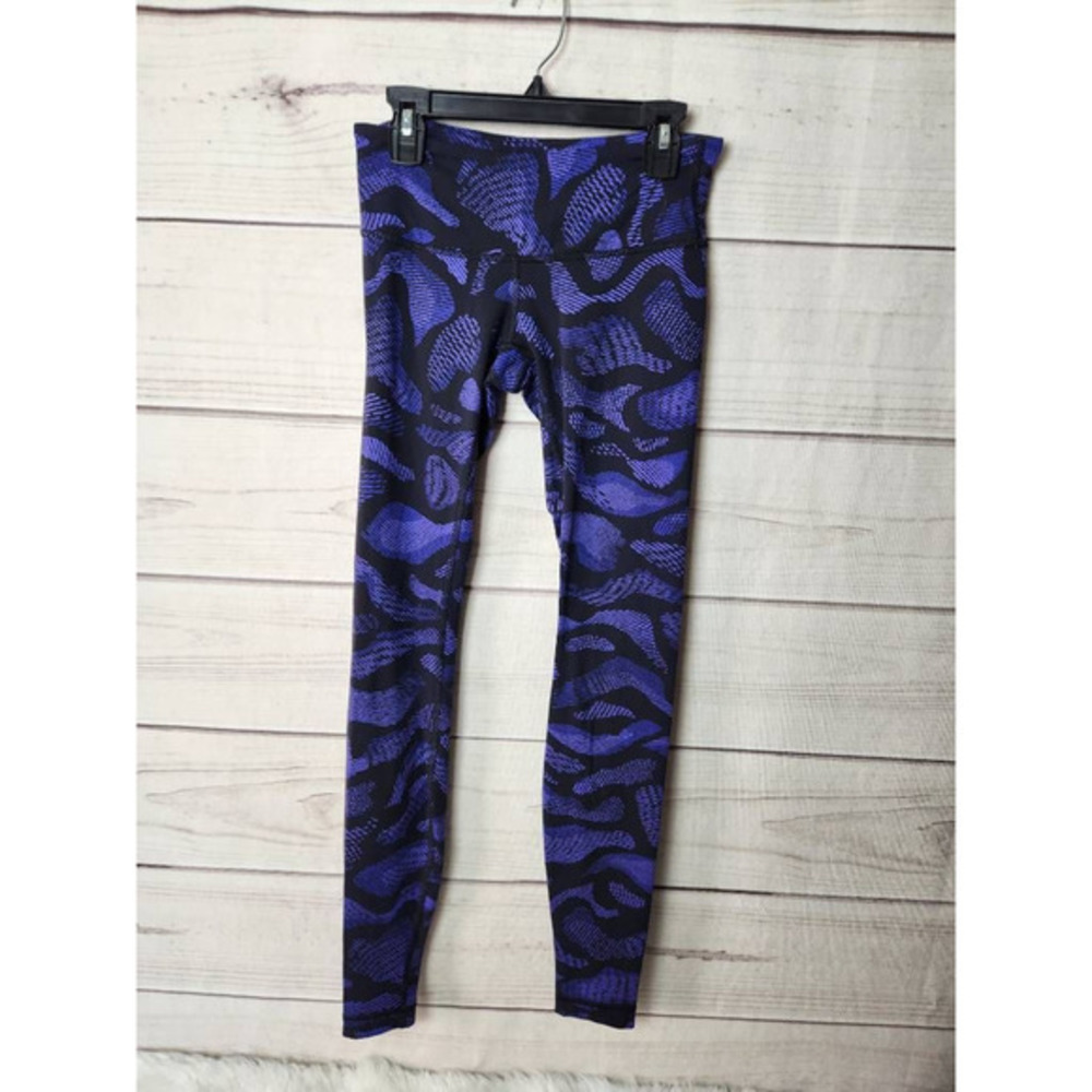 Lululemon Womens Wunder Under Leggings Purple Black Mid Rise‎ Abstract 7/8 4